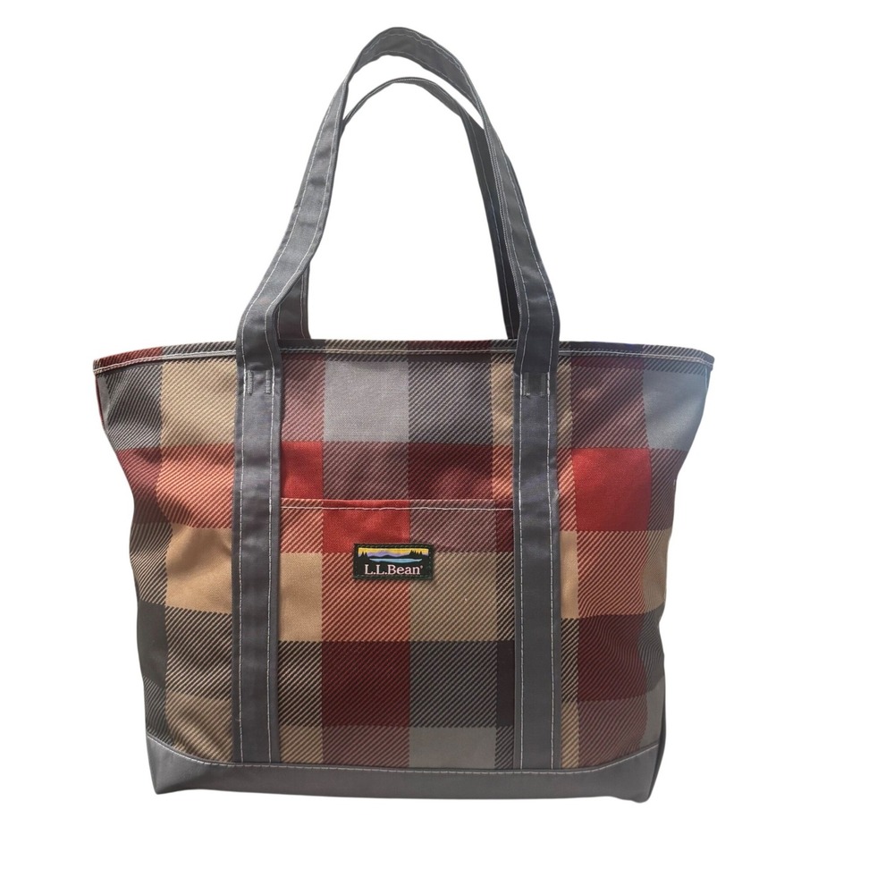 L.L. Bean Everyday Lightweight Tote Unisex OS Red Plaid Excellent Zippered Bag